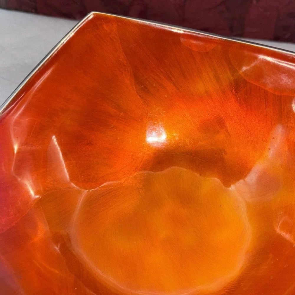 Orange Hand.‎ Painted Swirl Enamel Shiney Aluminum Decorative Bowl Made in India